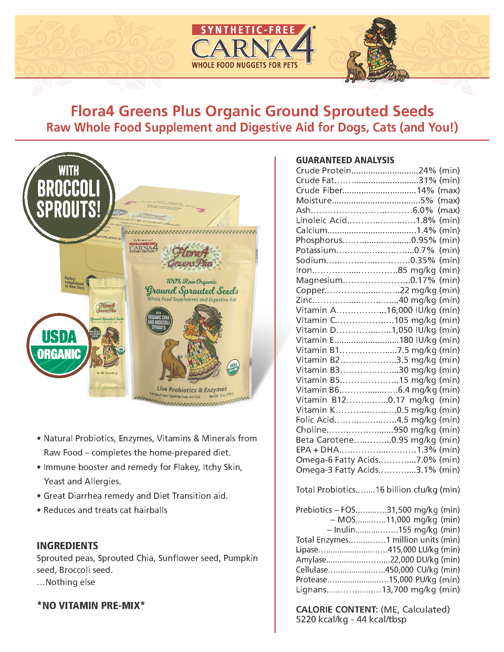 Carna4 - Flora4 Greens Plus Sprouted Seed Topper