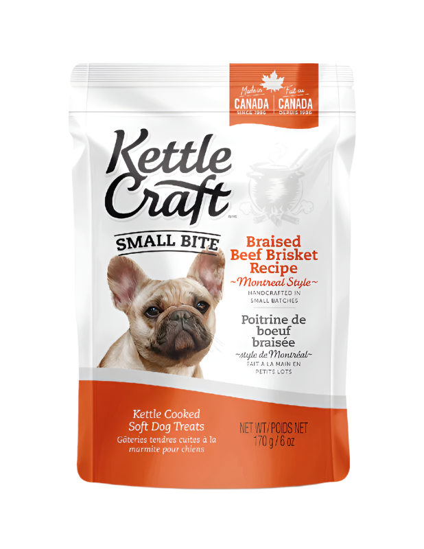 Kettle Craft dog food package with a small bite size for dogs on a white background