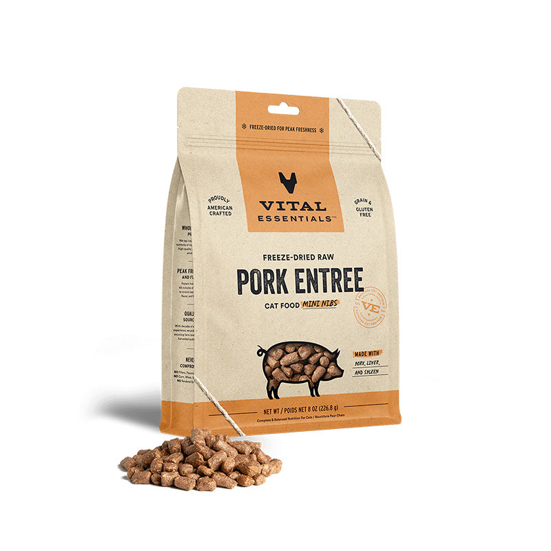 Vital Essentials -Freeze-Dried Raw Pork Entree Cat Food Mini Nibs 8 oz