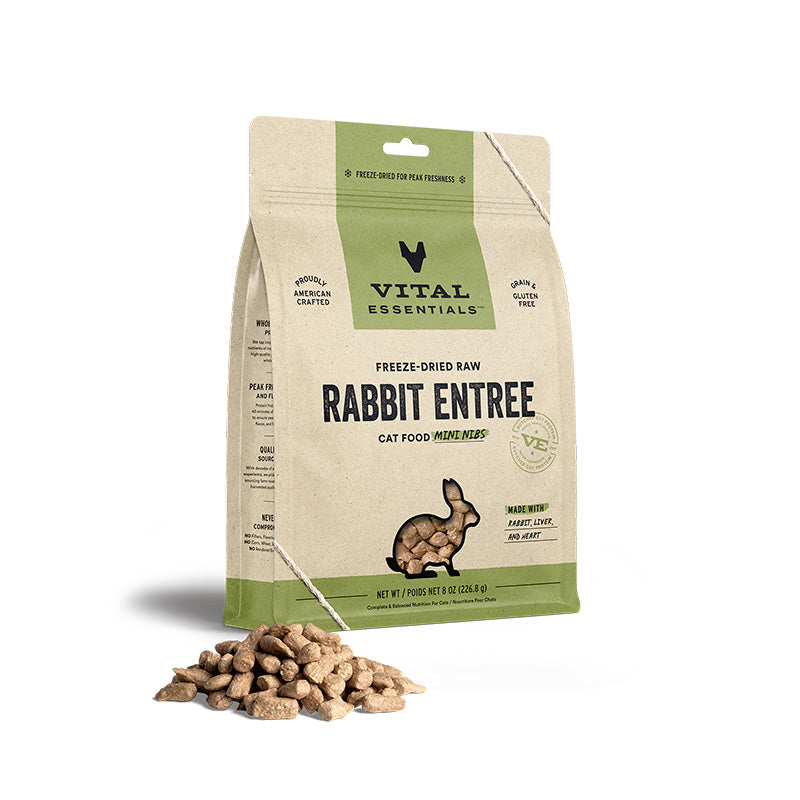 Vital Essentials -Freeze-Dried Raw Rabbit Entree Cat Food Mini Nibs 8 oz