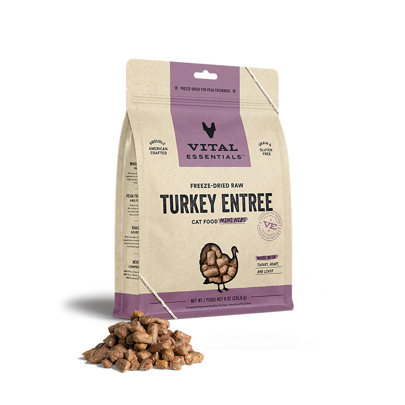 Vital Essentials -Freeze-Dried Raw Turkey Entree Cat Food Mini Nibs 8oz