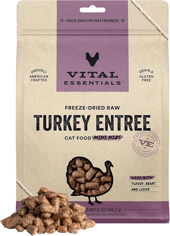 Vital Essentials - Freeze Dried Raw Cat Food Turkey Mini Nibs Entree - 12 oz [Mar Expiry]