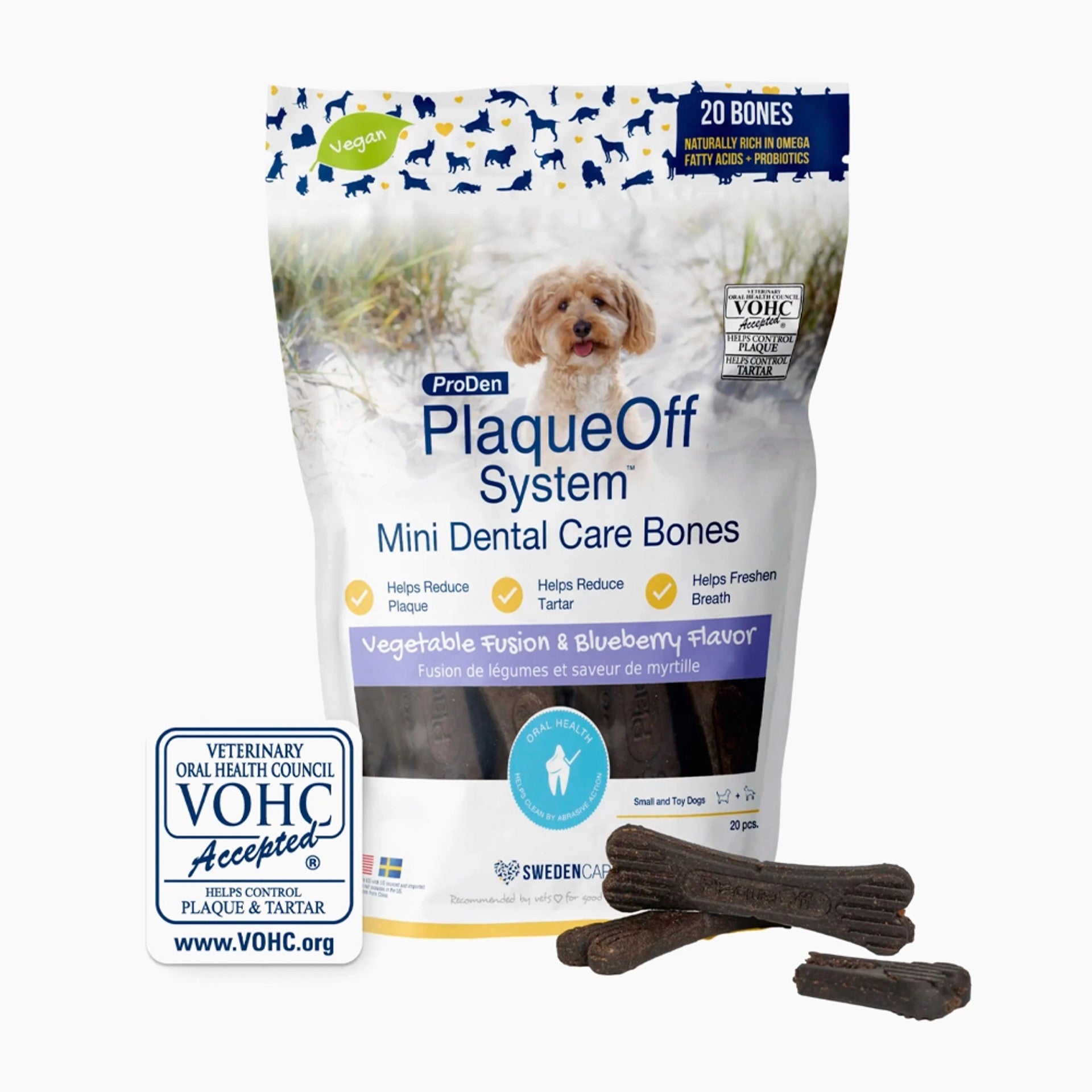 Plaque Off - Dental Care Bones - Mini - Vegetable Fusion with Blueberry
