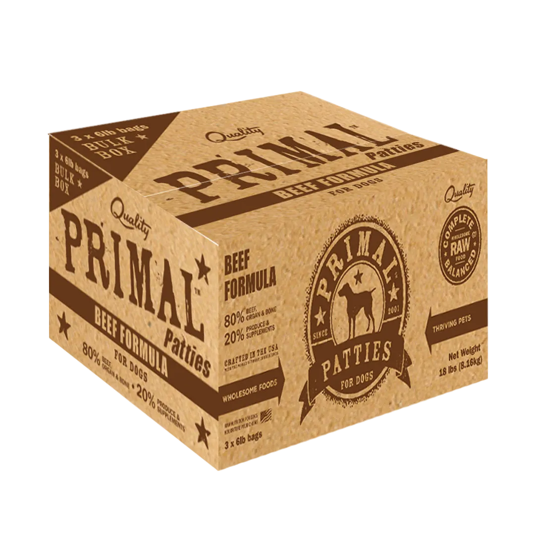 PRIMAL - Canine - Frozen - Patties - Beef - BULK - 18 lbs