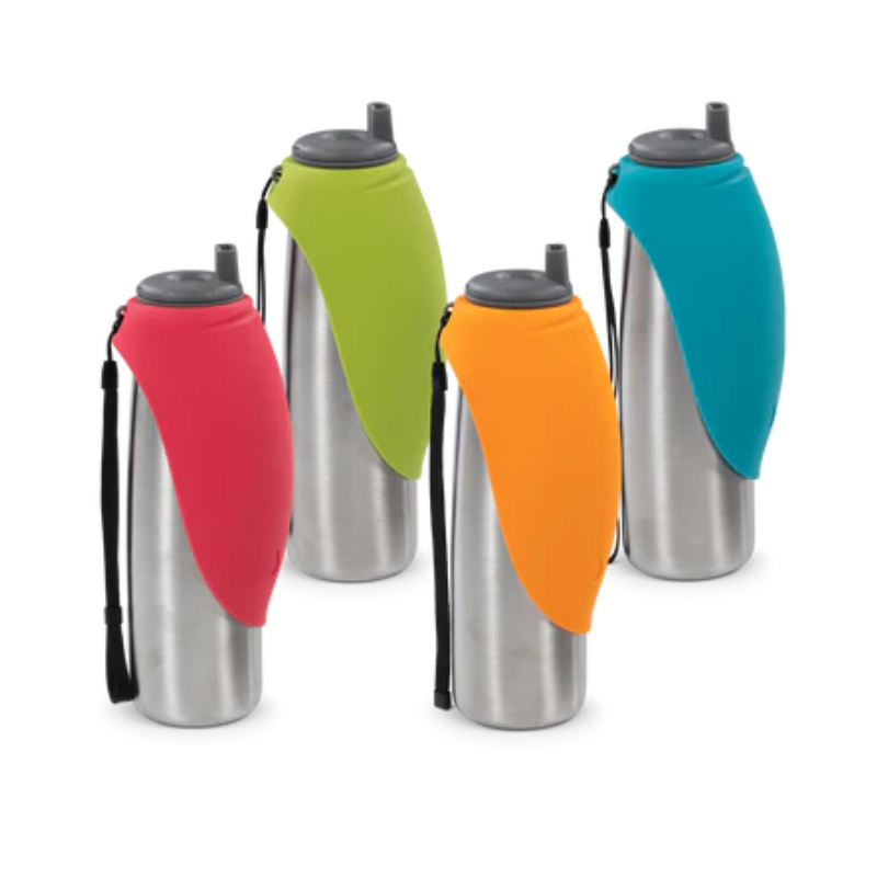Messy Mutts - Travel - Water Bottle - Stainless Steel - Double Wall - Flip Up Bowl