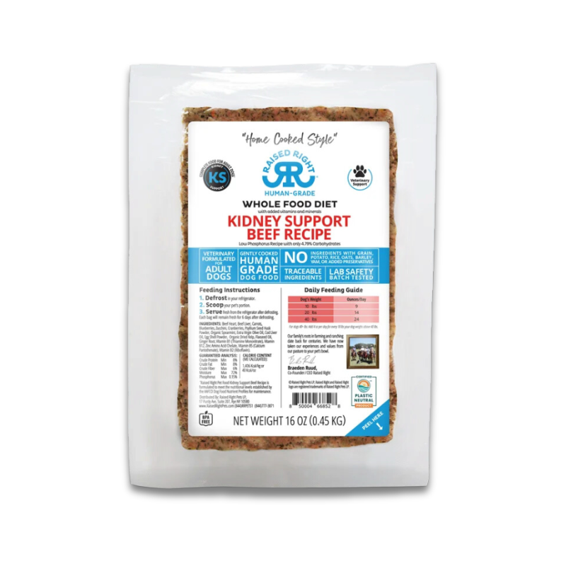 Raised Right - Beef - Kidney Support - Adult Dog Recipe - 16oz (Case of 8)