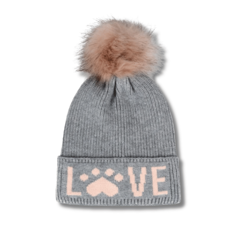 HatPhile - Knit Toque - Love - Grey/Pink - PomPom