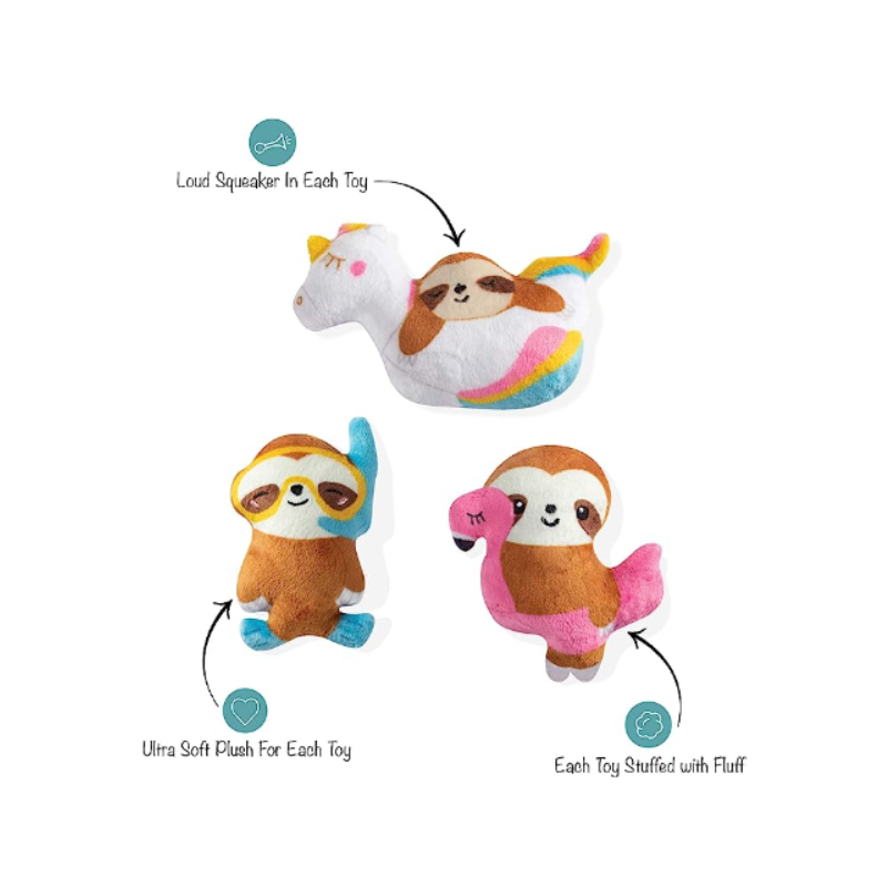 Fringe Studio -Summer Sloths 3pcs small dog toy set