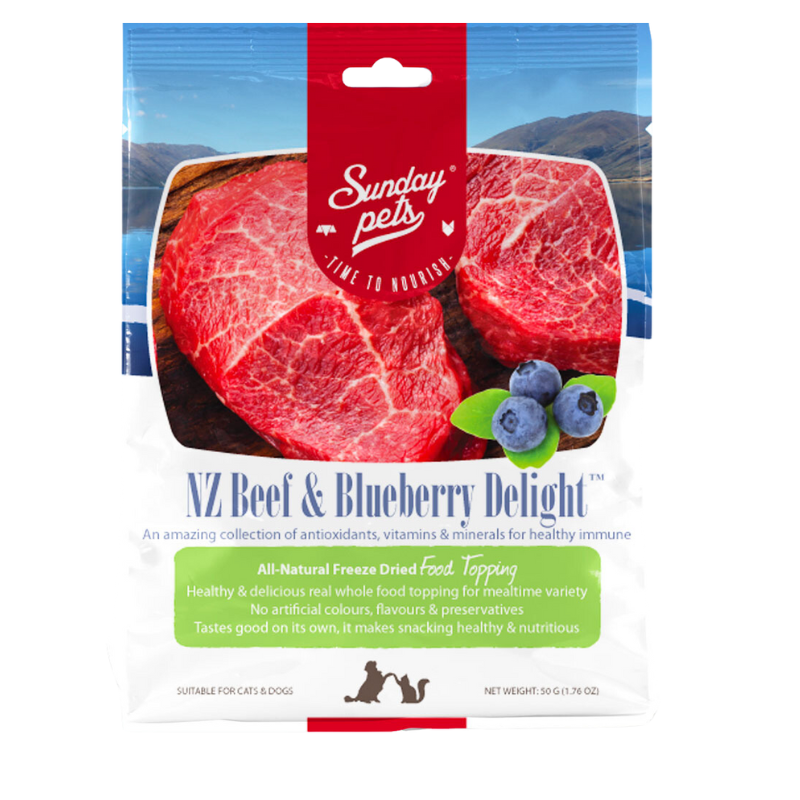 Sunday Pets - NZ Beef & Blueberry Delight FD Treats - 1.76oz