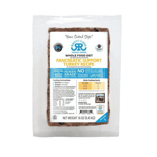 Raised Right - Turkey - Pancreatic Support - Adult Dog Recipe - 16oz (Case of 8) - Pets Canada
