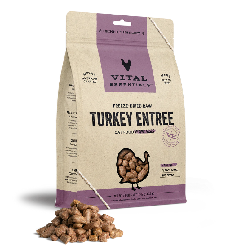 Vital Essentials -Freeze-Dried Raw Turkey Entree Cat Food Mini Nibs 12oz
