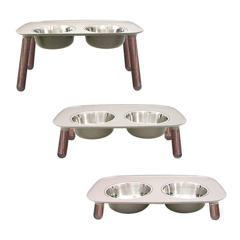 Messy Mutts - Feeder - Elevated - Stainless Bowl w/ Faux Wooden Legs - Adjustable Height