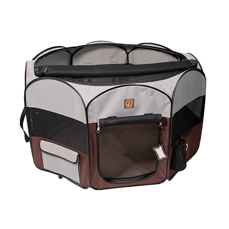 ONE FOR PETS - Fabric Play Pen - Grey/Brown