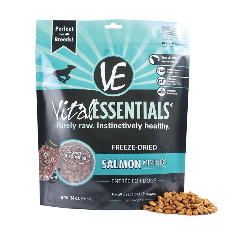 Vital Essentials - Dog GF Freeze Dried Food - Salmon Mini Nibs - 14 oz