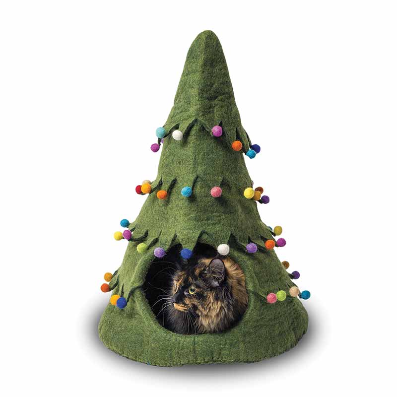 Dharma Dog Karma Cat - Cave - Holiday Tree - Green/ Multi