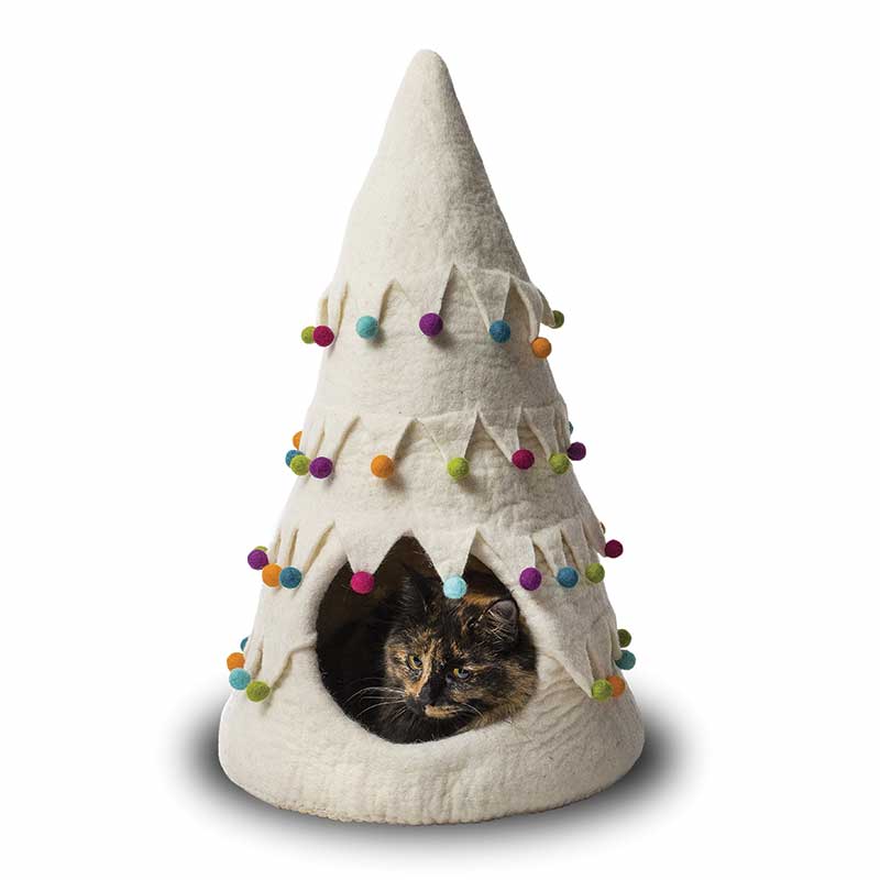 Dharma Dog Karma Cat - Cave - Holiday Tree - White/ Multi