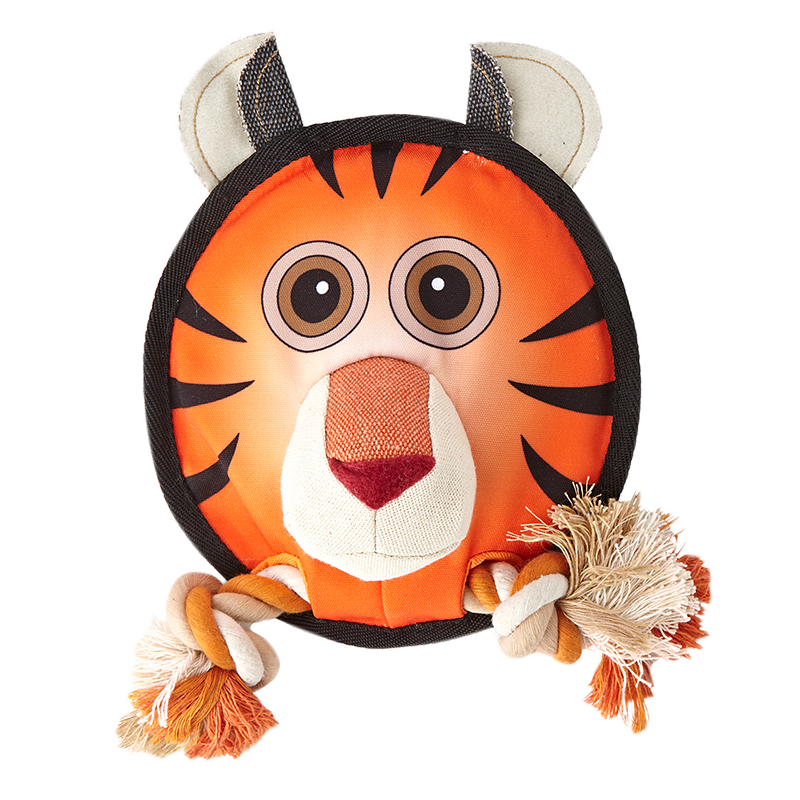 Dogline - 10" Round Tiger - Squeak & Rope