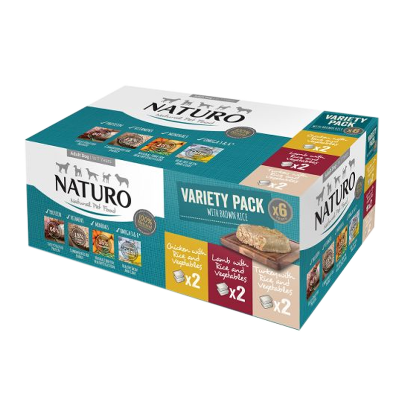 Naturo - Dog Trays - Variety Pack with Rice 6pk (Case of 3) [May Expiry]